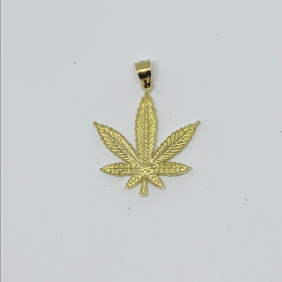SOLD 10k Solid Gold Cannabis Leaf Pendant - Picture 3 of 6